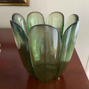 Vidrios San Miguel 100% Recycled Glass Flower Petal Green Bowl Vase Made Spain